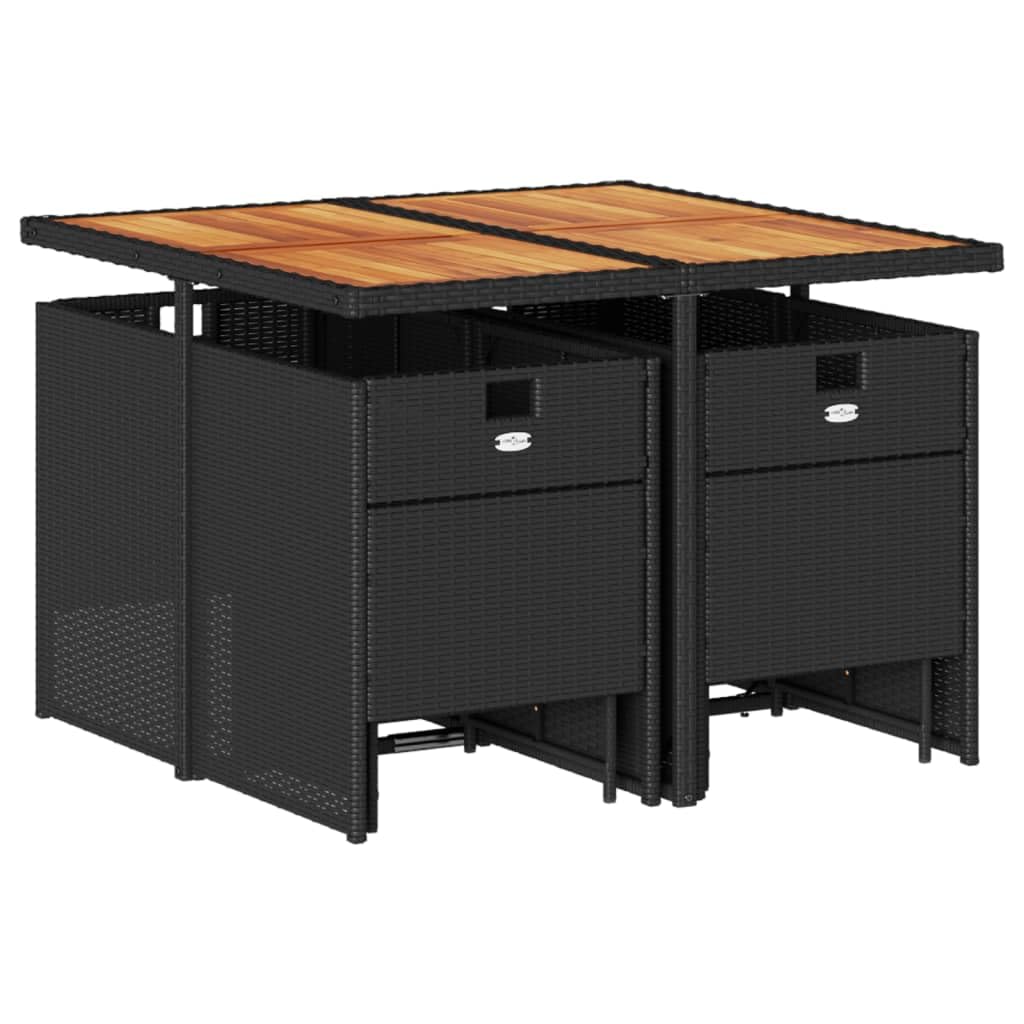 vidaXL 9 Piece Patio Dining Set with Cushions - Black Poly Rattan and Acacia for Garden, Backyard, Patio