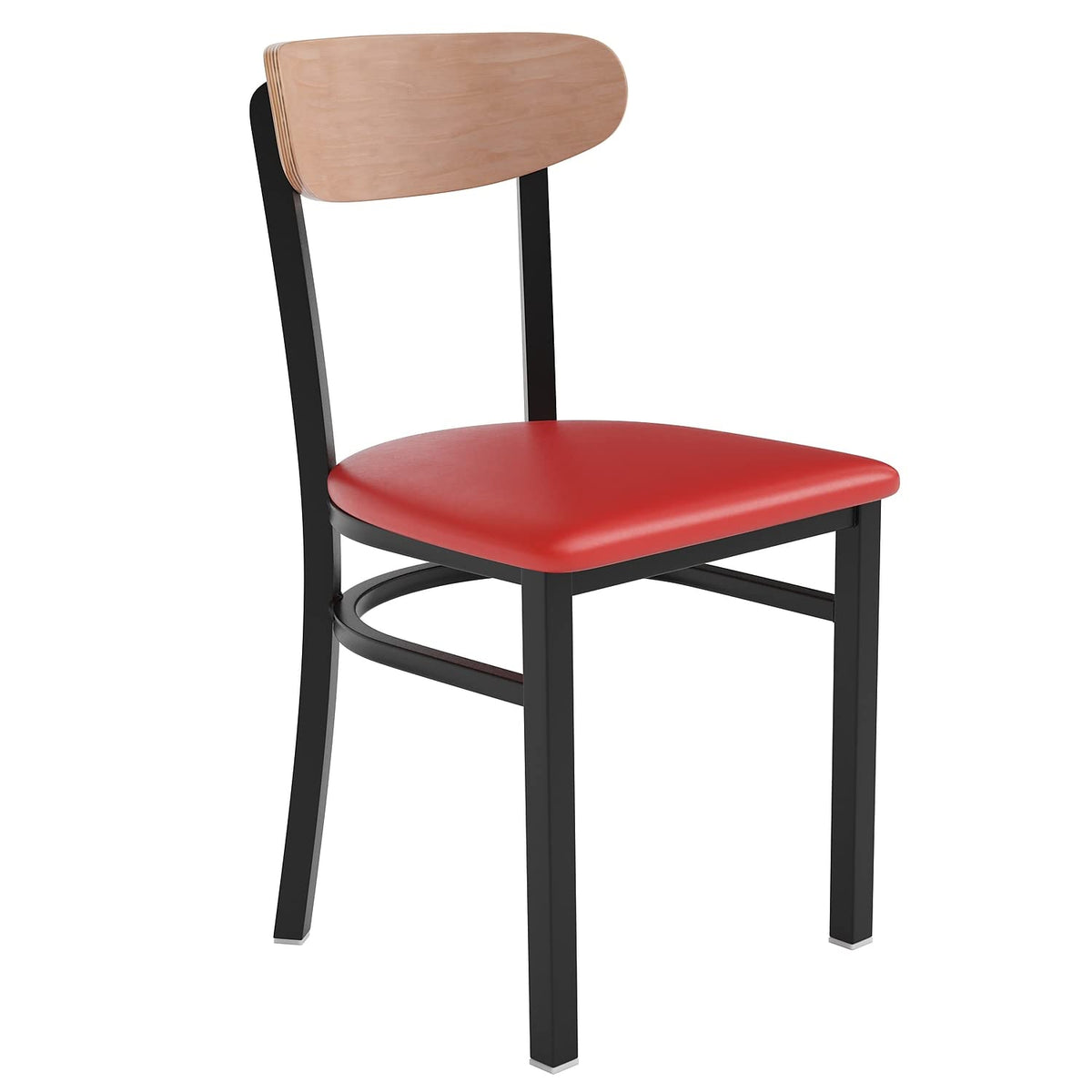 Flash Furniture Wright Commercial Dining Chair 522 LB. Capacity Black Steel Frame-Integrated Footrest, 1 Pack, Natural Birch Wood Back/Red Vinyl Seat