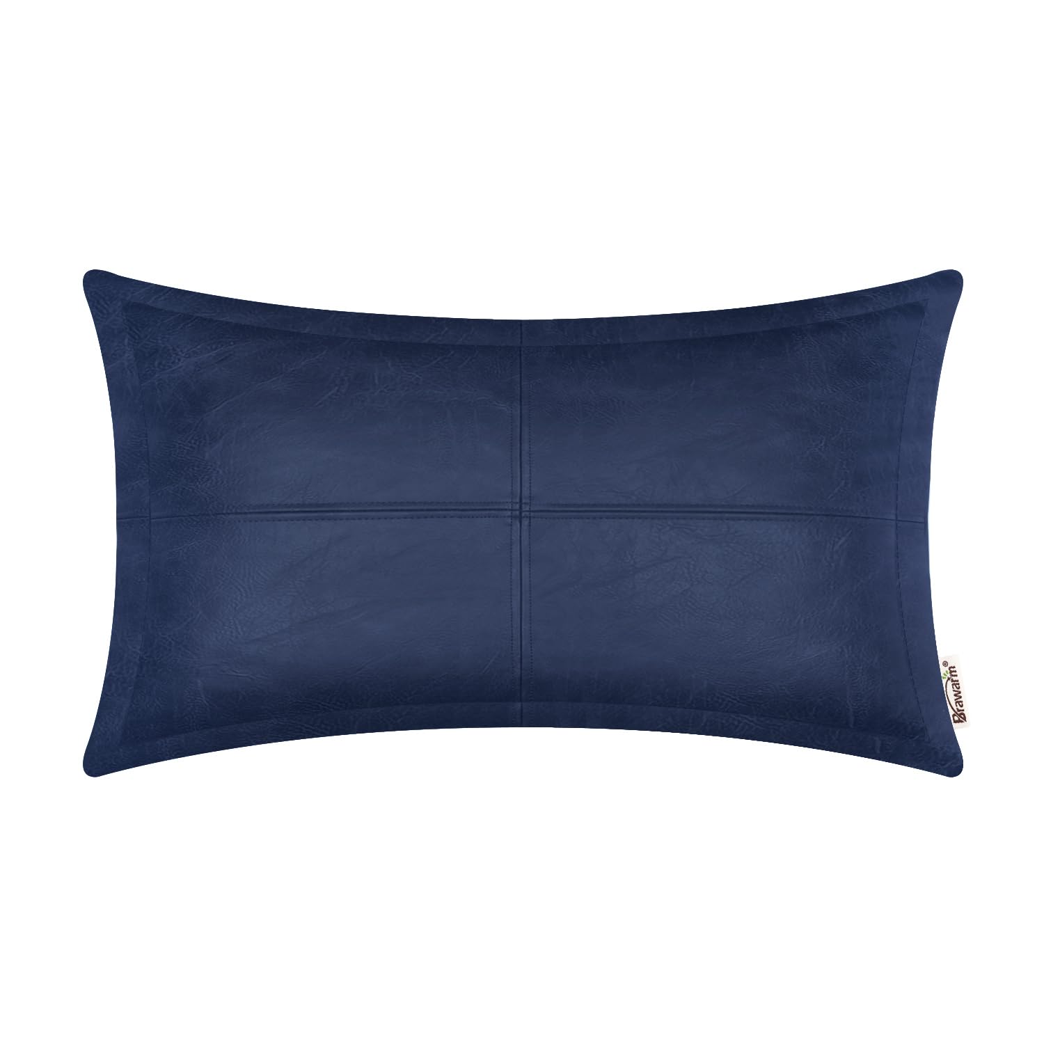 BRAWARM Navy Blue Leather Throw Pillow 12 X 20 Inches, Faux Leather Pillow Cover with Piping, Hand Stitched Leather Decorative L