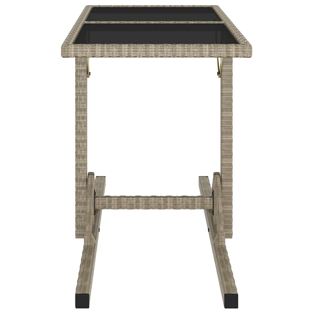 vidaXL Patio Table Patio Garden Table for Picnic with Glass Top PE Rattan Beige