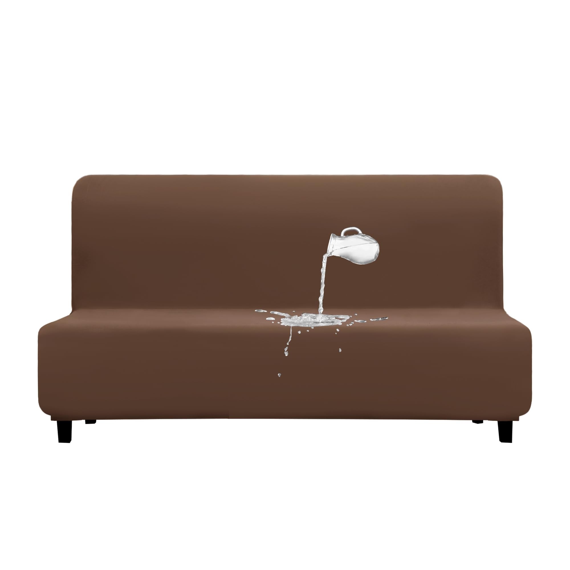 Purefit 100% Dual Waterproof Futon Cover, Waterproof Couch Cover For Futon - Stretch Non Slip Fleece Sofa Covers Washable, Leakproof Furniture Protector For Kids, Pets, Dog (Futon, Brown)