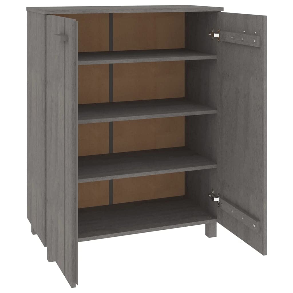 vidaXL HAMAR Solid Wood Pine Shoe Cabinet, Light Gray, 33.5&quot; x 15.7&quot; x 42.5&quot; with Wooden Handles, Multiple Shelves, Perfect for Home Organization and De-cluttering