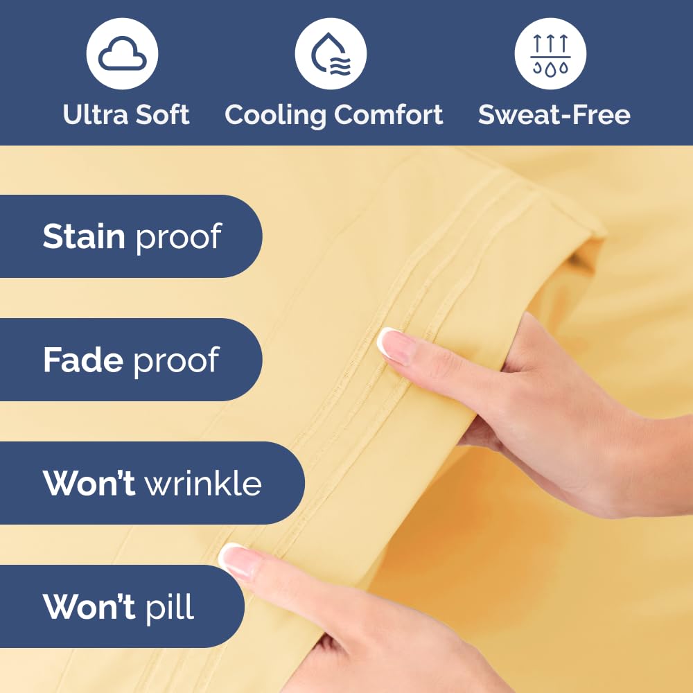 Extra Deep Pocket Twin Xl Sheets - 3 Piece Breathable & Cooling Bed Sheets - Hotel Luxury Bed Sheet Set - Soft, Wrinkle Free & Comfy - Easily Fits Extra Deep Mattresses - Deep Pocket Yellow Sheets Set