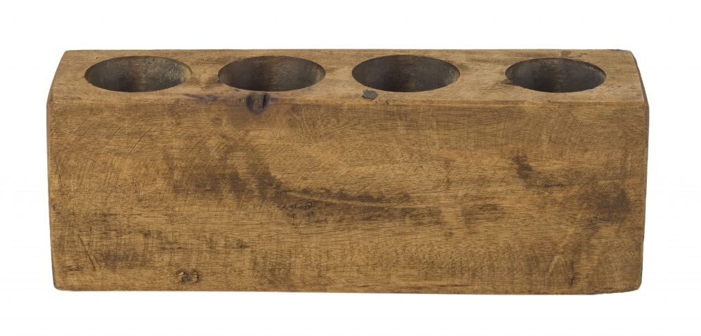 HomeRoots Pecan Wood Distressed Maple Stain 4 Hole Sugar Mold Candle Holder