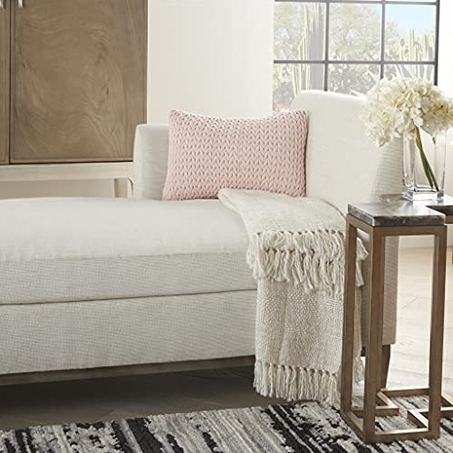 HomeRoots 100% Polyester Blush Pink Chunky Braid Lumbar Pillow