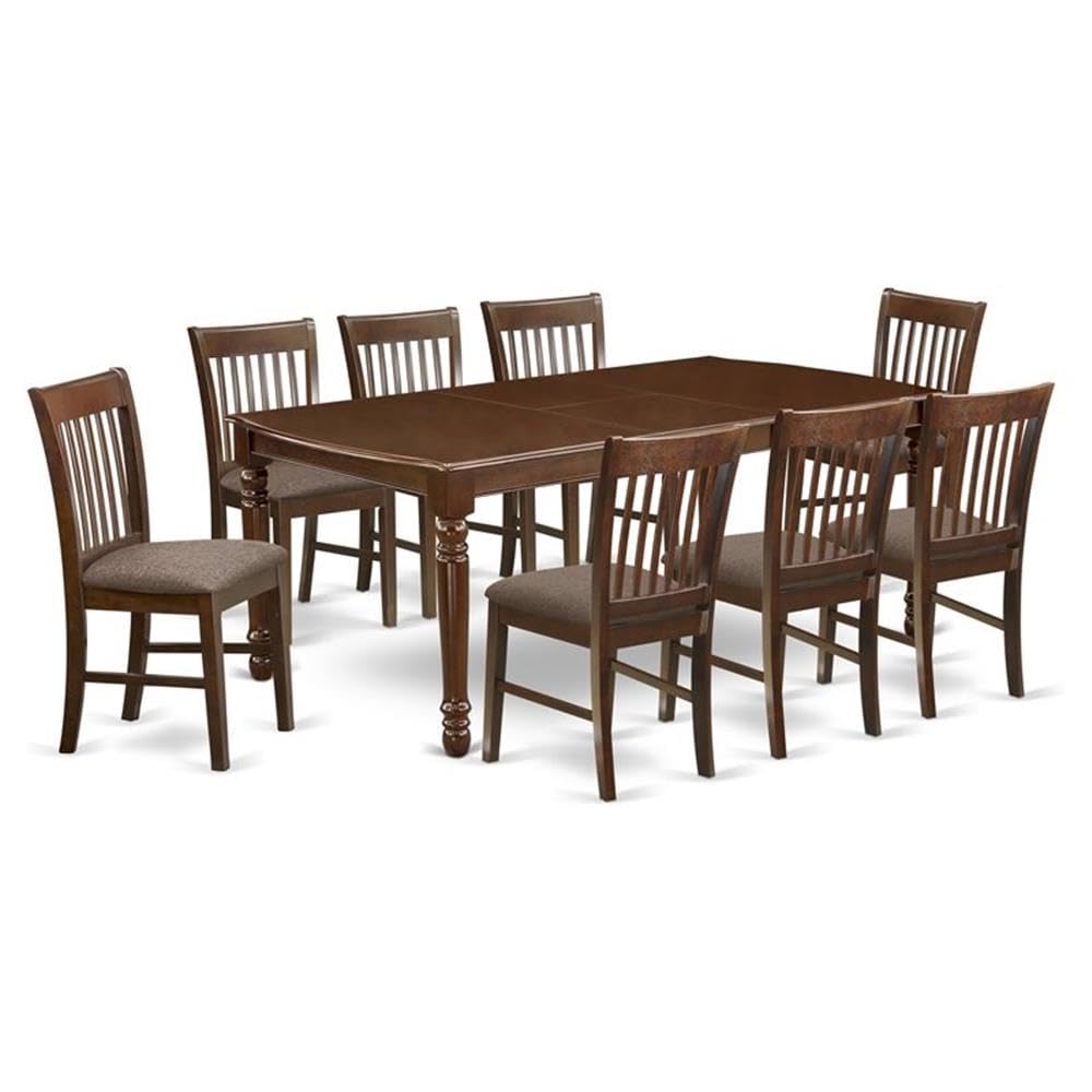 East West Furniture Dono9-Mah-C 9 Piece Dining Table Set Includes A Rectangle Dining Room Table With Butterfly Leaf And 8 Linen Fabric Upholstered Chairs, 42X78 Inch, Mahogany