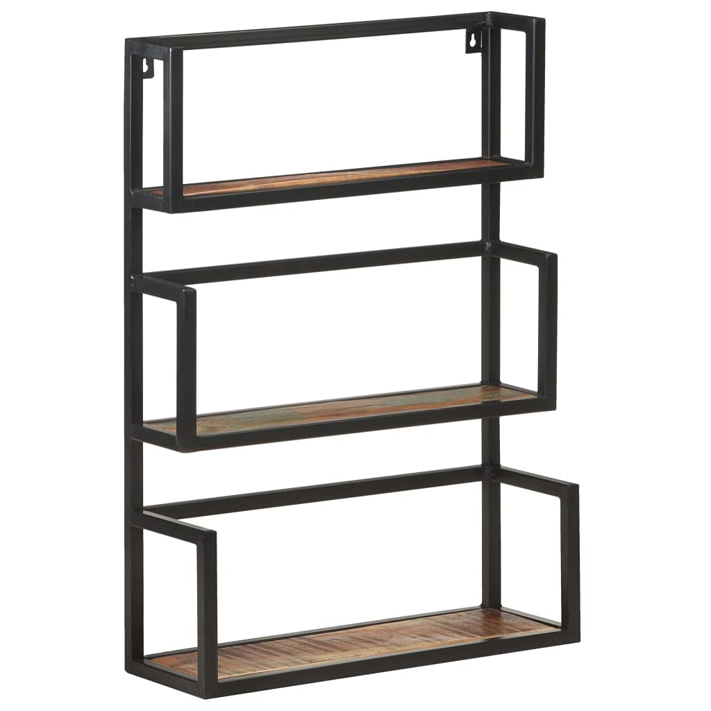 vidaXL Solid Reclaimed Wood Wall Shelf with Iron Frame - 23.6"x7.9"x33.5" - Industrial Style Wooden Storage Organizer with 3 Shelves