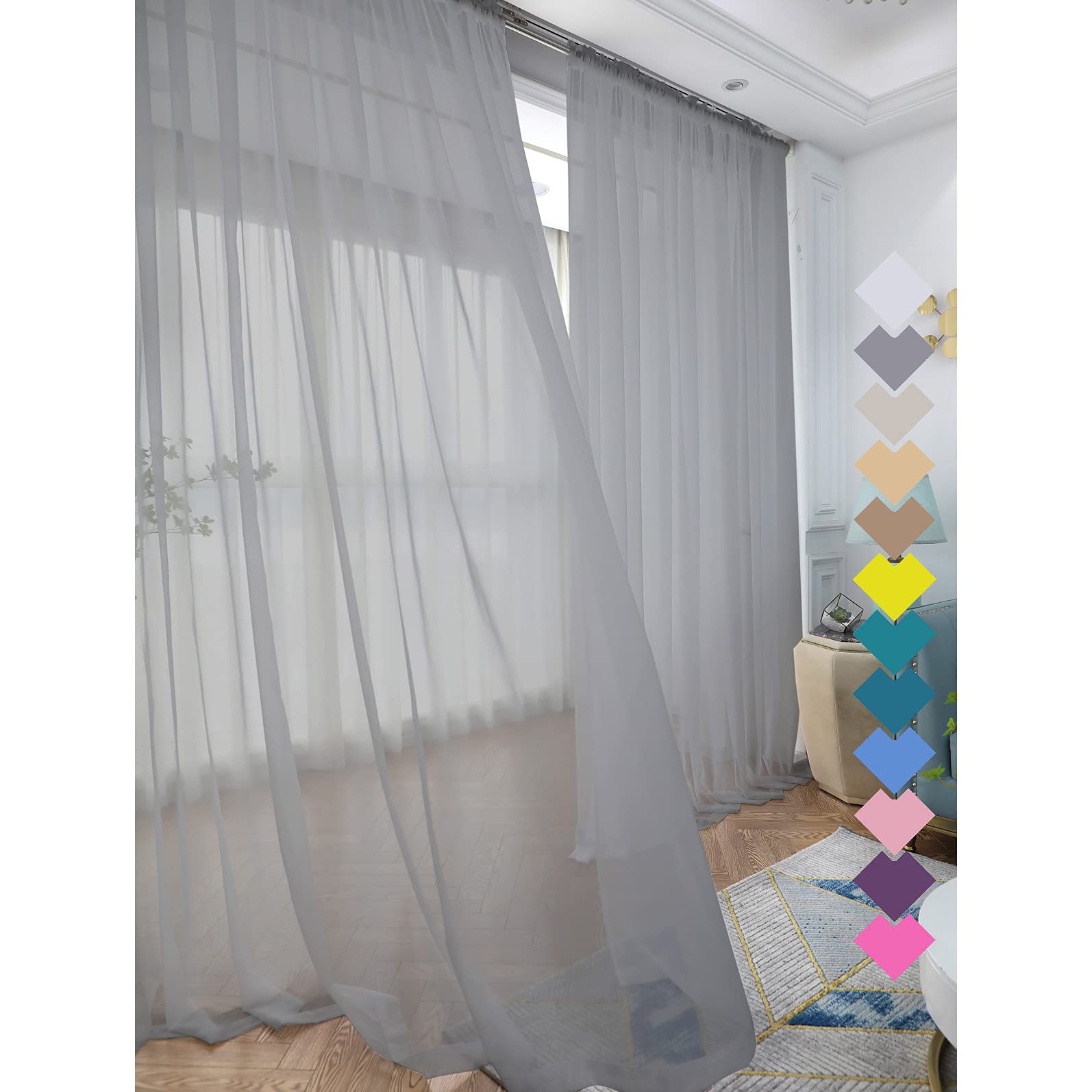Window Gray Sheer Curtains 95 Inches Long 2 Panels Sheer Curtain Basic Rod Pocket Panel For Bedroom Children Living Room Yard Ki