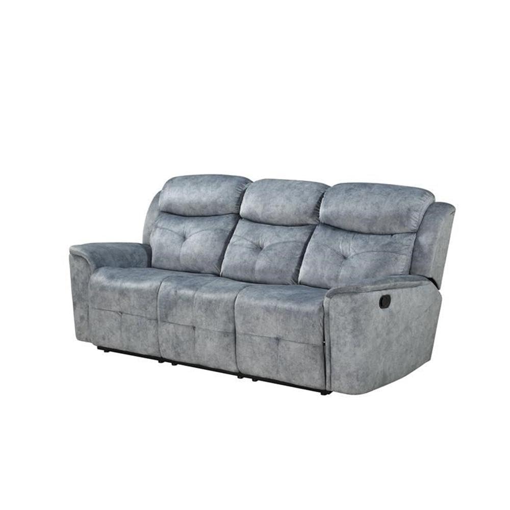 Acme Mariana Fabric Buttonless Tufted Motion Reclining Sofa In Silver Gray