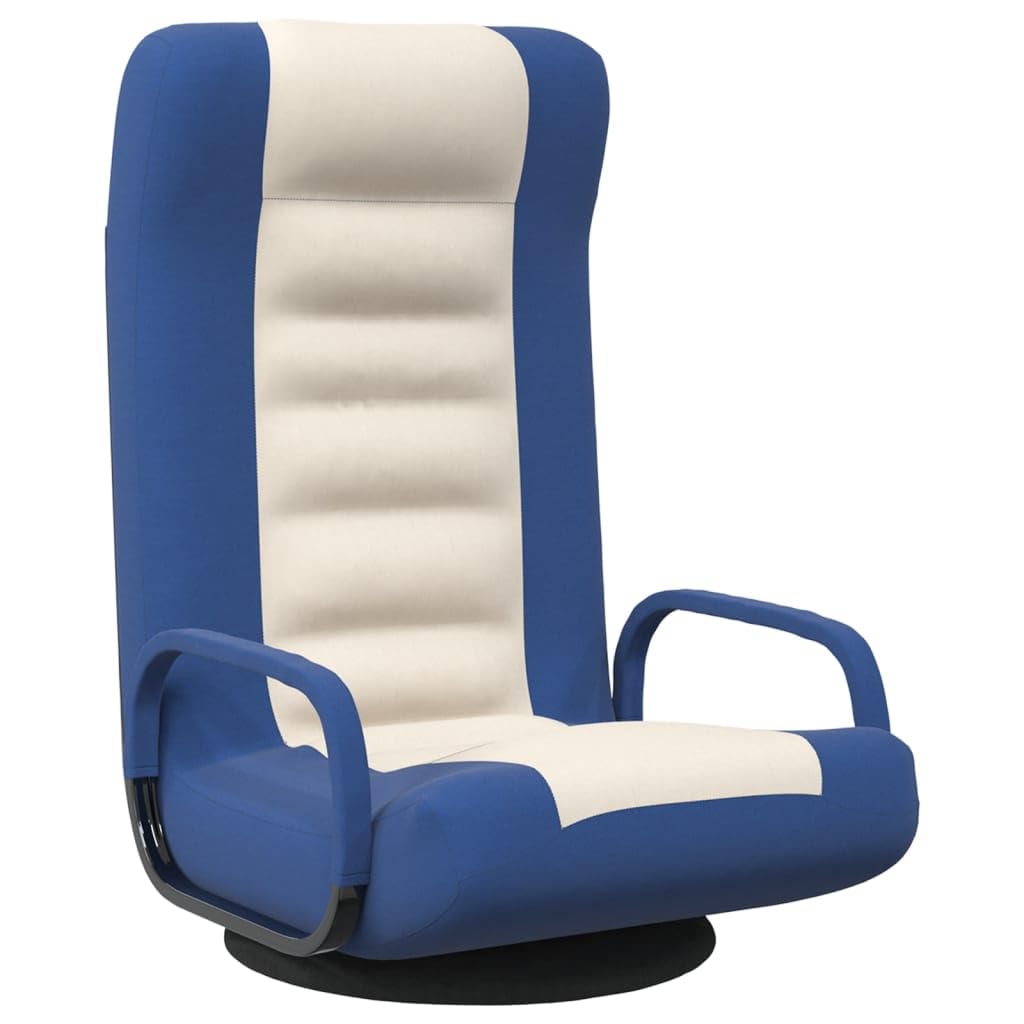 vidaXL Fabric Swivel Floor Chair - Blue and Cream Comfortable Gaming Chair with Adjustable Design, 360-Degree Rotation, Easy Storage & Assembly