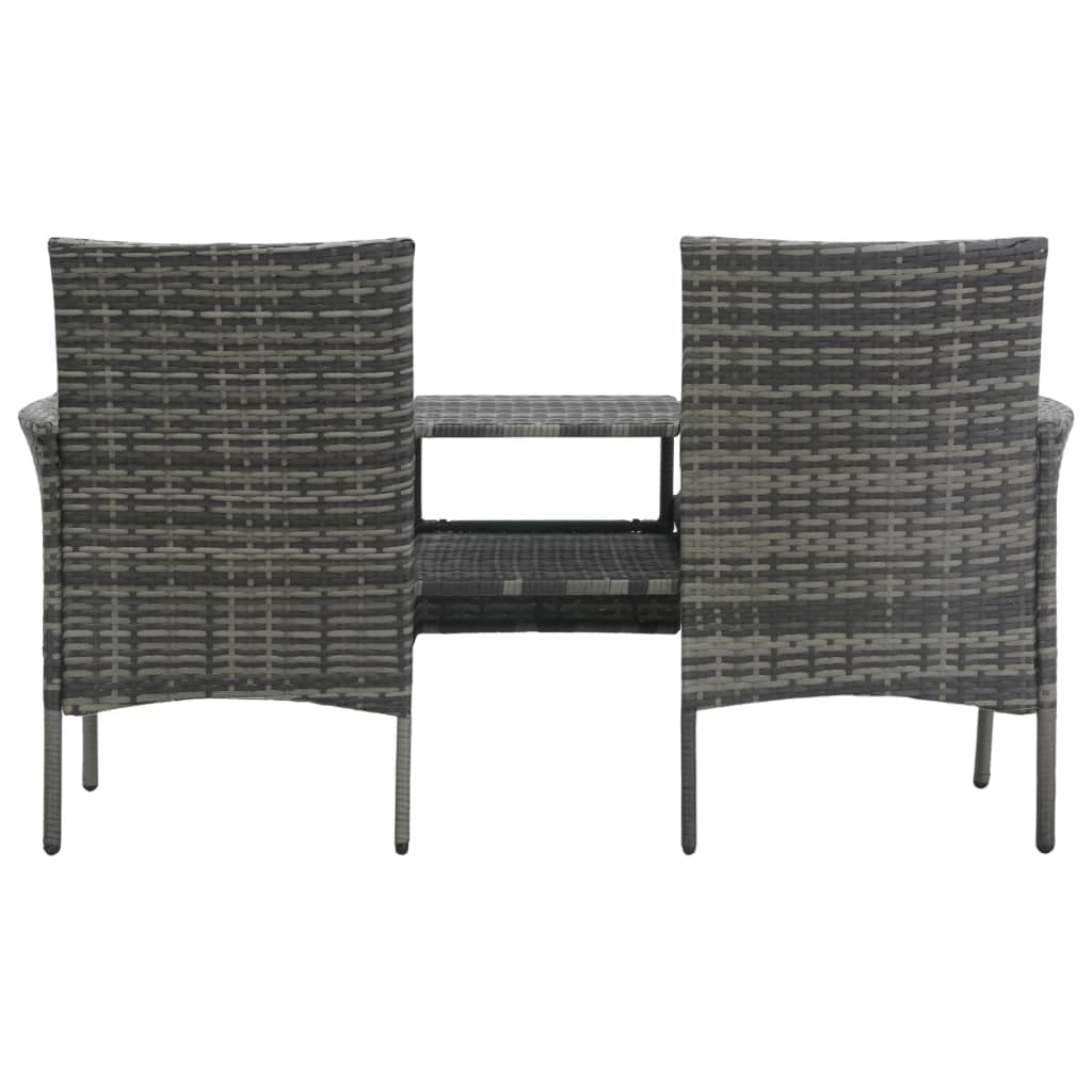 vidaXL Modern 2-Seater Patio Sofa with Tea Table - Weather-Resistant & Lightweight - Poly Rattan Outdoor Furniture Set - Anthracite