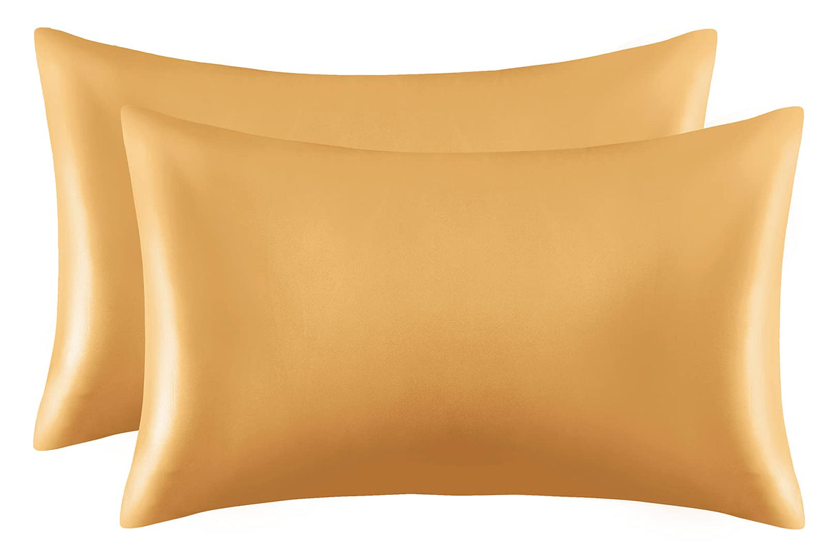 P Pothuiny 2-Piece Satin Pillowcases Queen Size Luxury Gold Silky Satin Pillow Cases For Hair And Skin, Wrinkle Fade Resistant,