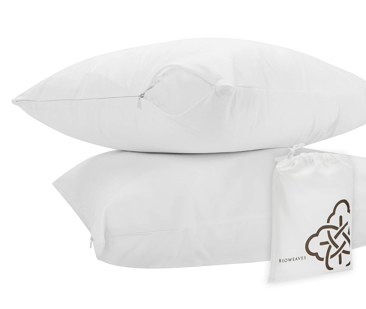Bioweaves 100% Organic Cotton Breathable Pillow Protectors Gots Certified With Zipped Closure - Standard, 20    X 26   , 4-Pack