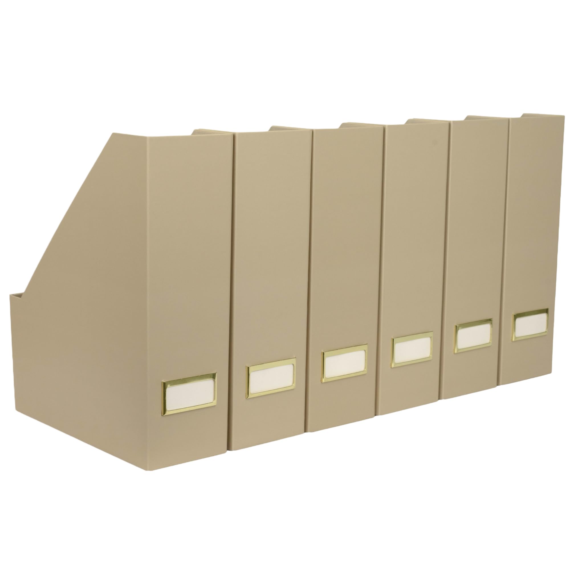 Blu Monaco Set Of 6 Foldable Magazine File Holders In Taupe - Sturdy Cardboard Vertical Organizers With Label Holders - Office F