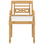 vidaXL Batavia Chairs Set of 4, Solid Teak Wood, Elegant Patio Furniture with Cream Cushions, Decorative Carved Design, Retro Styled, Outdoor Seating