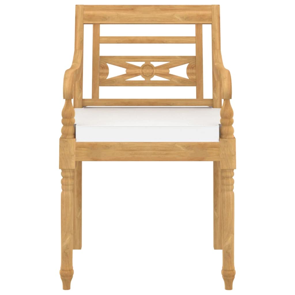 vidaXL Batavia Chairs Set of 4, Solid Teak Wood, Elegant Patio Furniture with Cream Cushions, Decorative Carved Design, Retro Styled, Outdoor Seating