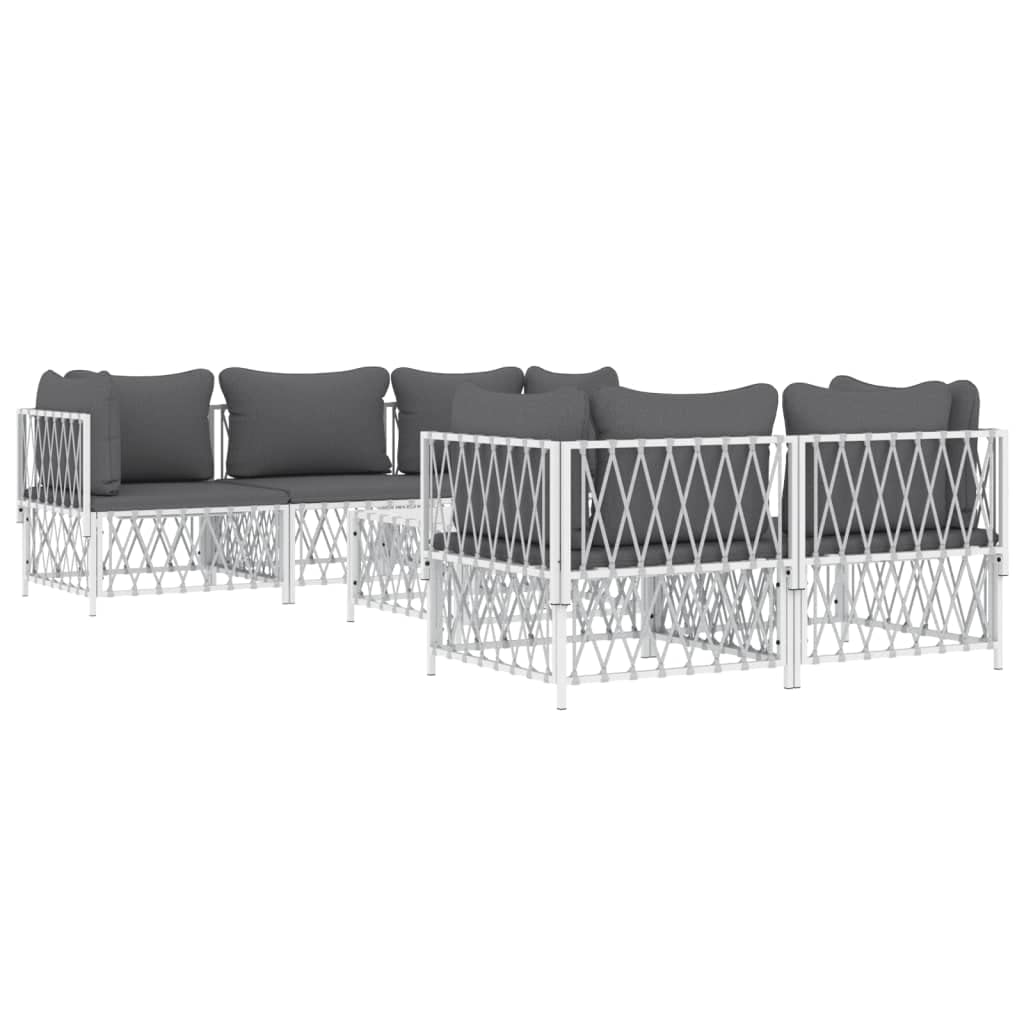 vidaXL 6 Piece Patio Lounge Set with Cushions White Steel