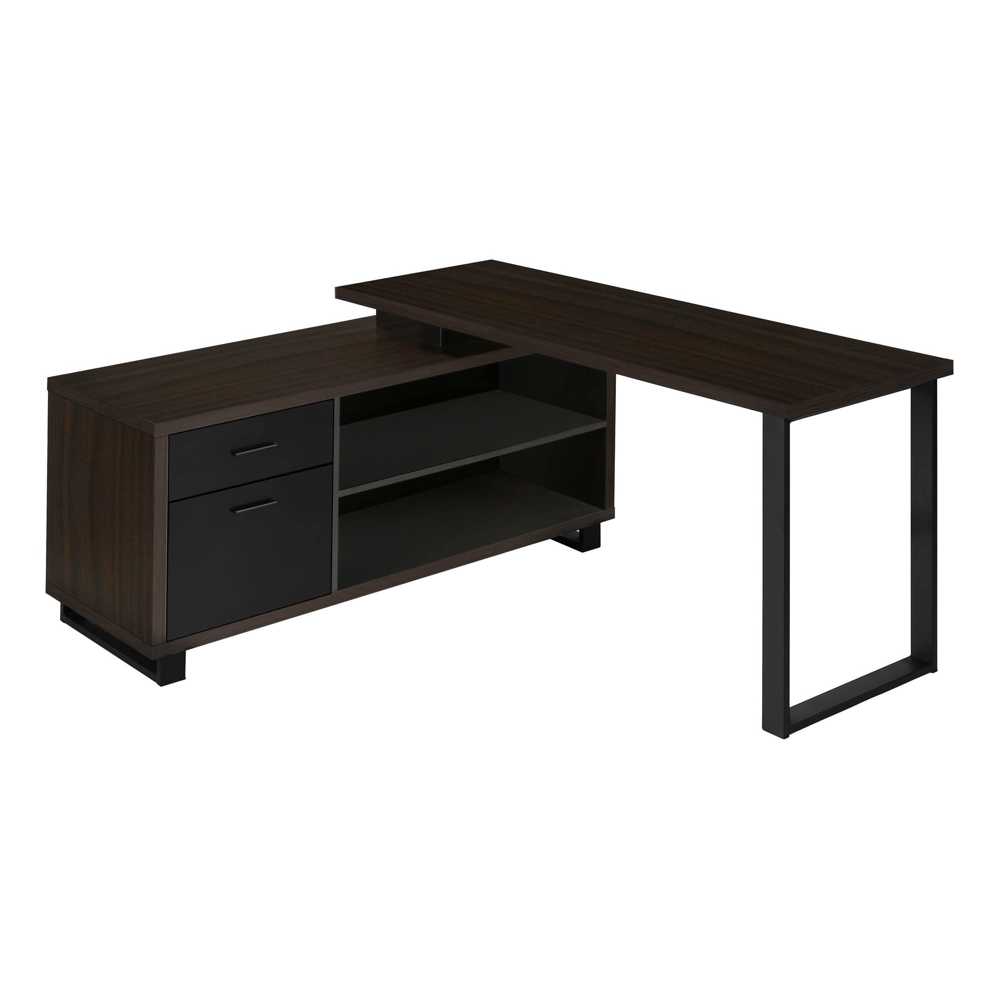 Monarch Specialties I 7710 Computer Desk, Home Office, Corner, Storage Drawers, 72&quot; L, L Shape, Work, Laptop, Metal, Laminate, Brown, Black, Contemporary, Modern