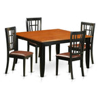 East West Furniture PFNI5-BCH-LC 5 Piece Kitchen Table Set for 4 Includes a Square Dining Room Table with Butterfly Leaf and 4 Faux Leather Upholstered Chairs, 54x54 Inch, Black & Cherry
