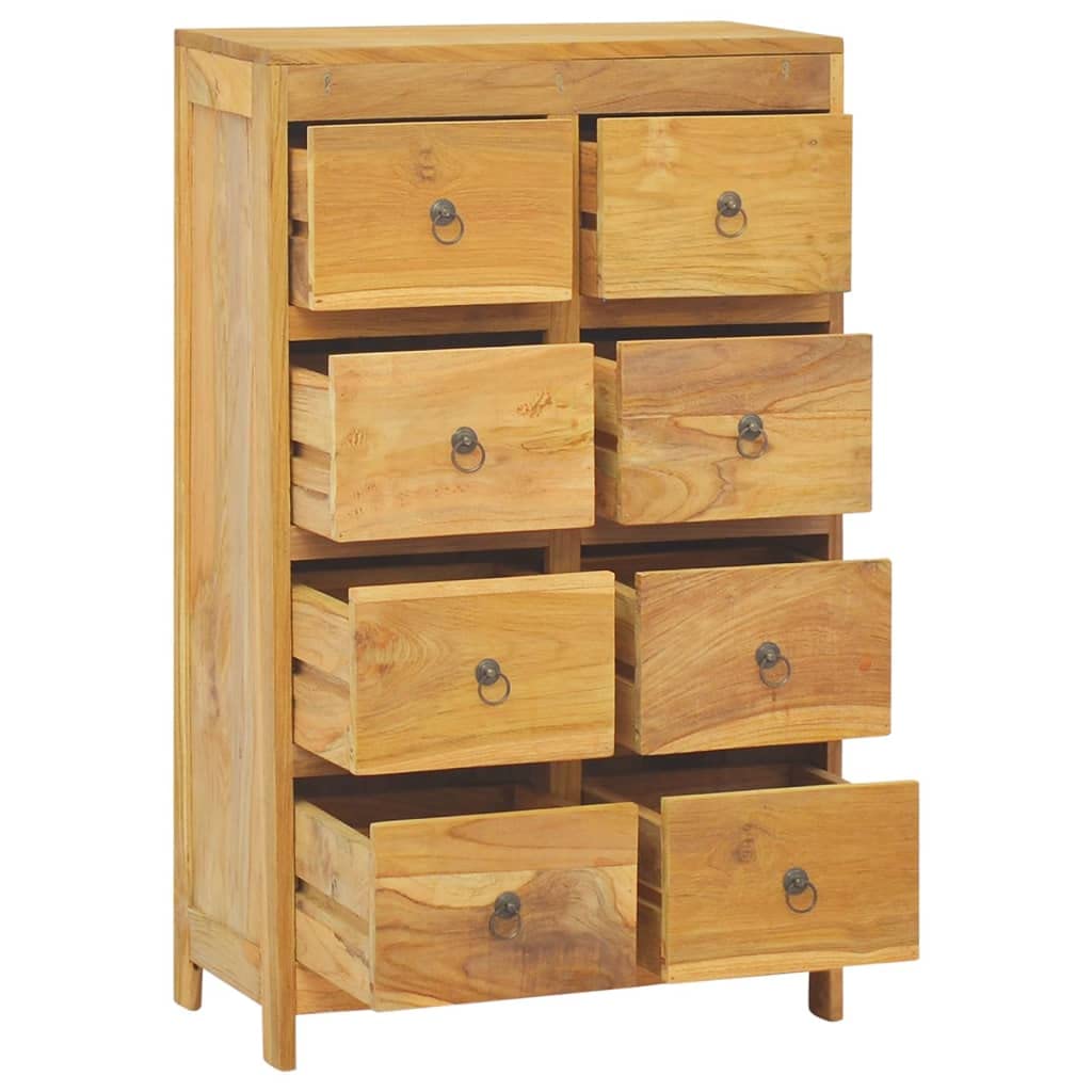vidaXL Chest of Drawers in Solid Teak Wood with Rustic Finish - 8 Drawer Storage Solution Measuring 21.7&quot;x11.8&quot;x35.4&quot; - Retro Style for Bedroom or Living Room