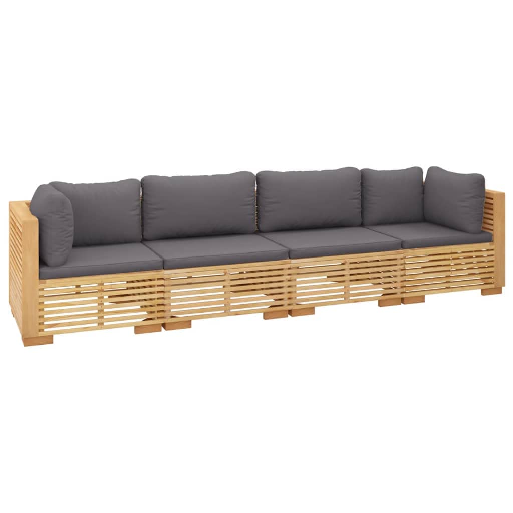 vidaXL Patio Furniture Set 4 Piece, Outdoor Sectional Sofa with Cushions, Patio Lounge Set for Garden Lawn Backyard, Solid Wood Teak