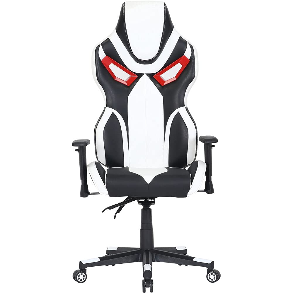 Commando Ergonomic Gaming Chair in Black, White, and Red with Adjustable Gas Lift Seating, Lumbar and Neck Support