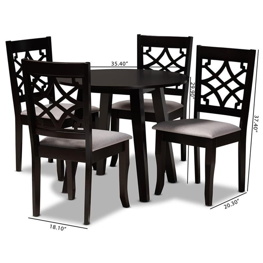 Baxton Studio MYA Modern and Contemporary Grey Fabric Upholstered and Dark Brown Finished Wood 5-Piece Dining Set