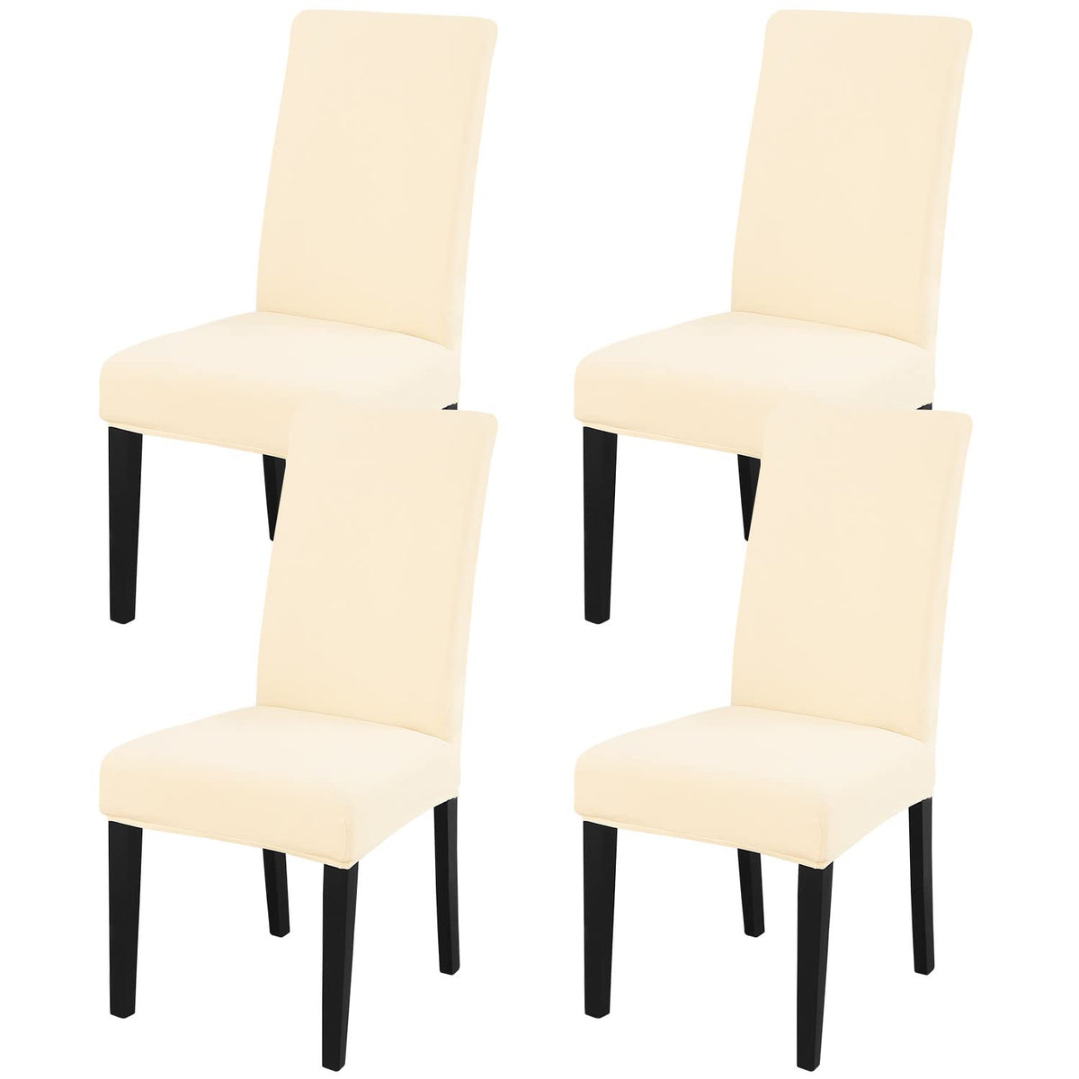 Jqinhome 4 Pcs Dining Chair Slipcover,High Stretch Removable Washable Chair Seat Protector Cover For Home Party Hotel Wedding Ceremony (Beige White)