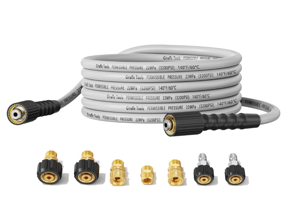 Giraffe Tools Pressure Washer Hose 25Ft X 1/4', 3200 Psi Pressure Washing Hose, Kink Resistant, Heavy Duty Power Washer Hose, M