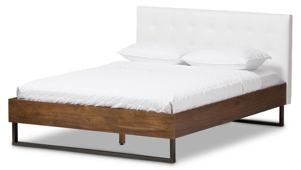 Baxton Studio Mitchell Faux Leather Queen Platform Bed in White