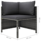 vidaXL Outdoor Patio Lounge Set, 7-Piece Poly Rattan Garden Furniture Set with Removable Cushions, Gray and Anthracite, Modular Arrangement with Convertible Footstool