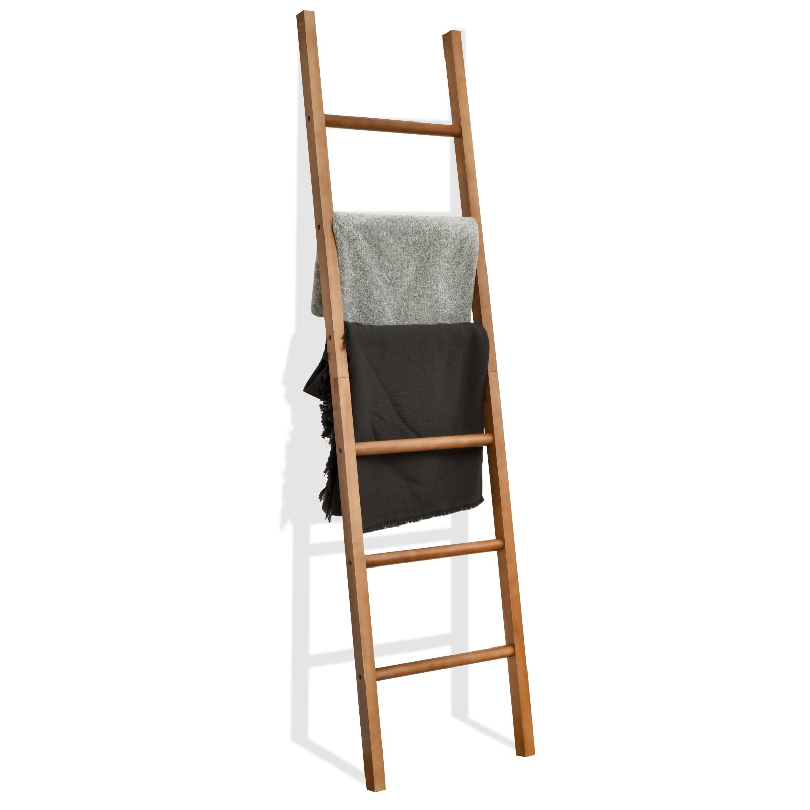 FUIN 6ft Wooden Natural Blanket Ladder Living Room Decorative Wall Leaning Farmhouse Quilt Display Holder Rustic Wood Towel Rack