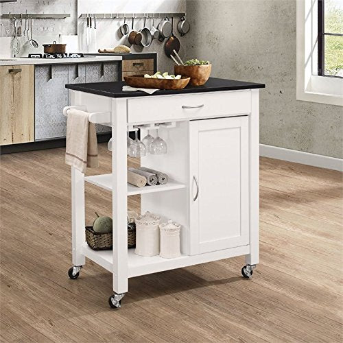 Acme Ottawa 1-Drawer Wooden Kitchen Cart with 1 Door in Black and White