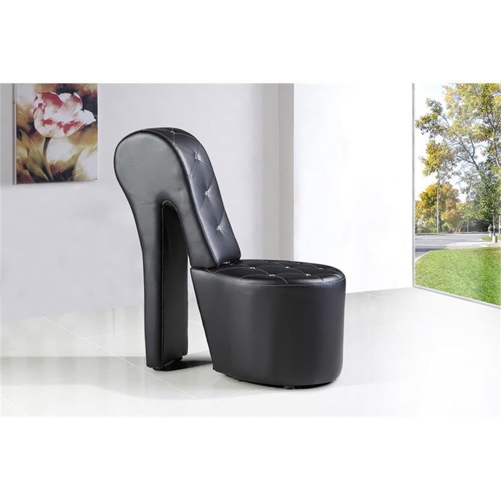 Best Master Furniture High Heel Faux Leather Shoe Chair With Crystal Studs, Black