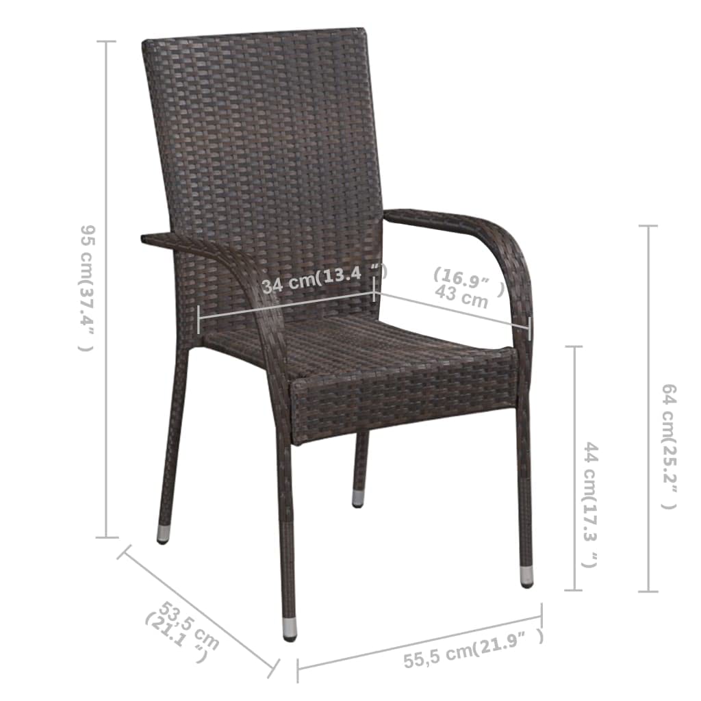 vidaXL 5-Piece Patio Dining Set - Sturdy Acacia Wood Table and Weather-Resistant PE Rattan Chairs - Easy-to-Maintain - Stackable Chairs - Brown