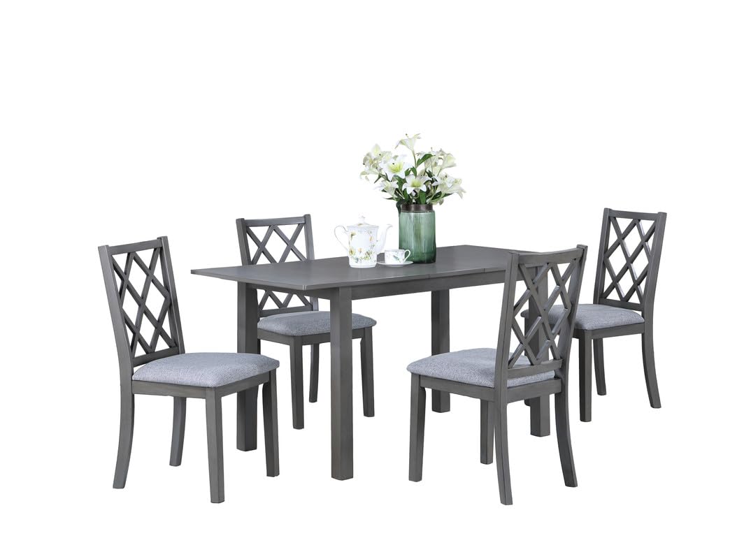 LILOLA LIVING Carlisle 5-Piece Gray Finish Extendable Wood Dining Set with Upholstered Seat Cushion