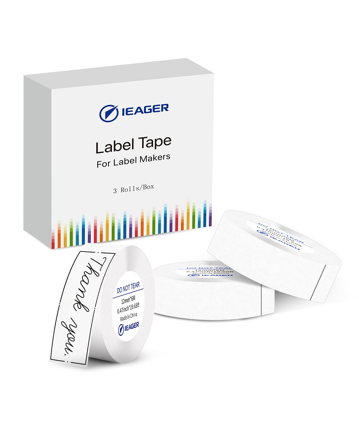 Ieager Label Maker Tape, 12Mm X 6M, White Continue Sticker Thermal Paper For Label Maker Machine, Household Storage Labels For D