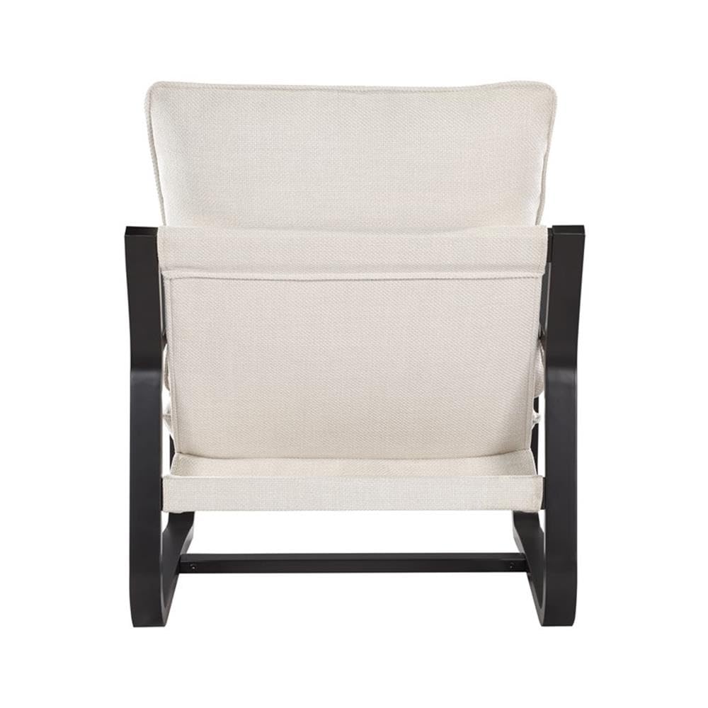 Comfort Pointe Sling Chair Upholstered in Oatmeal White Fabric with Metal Frame