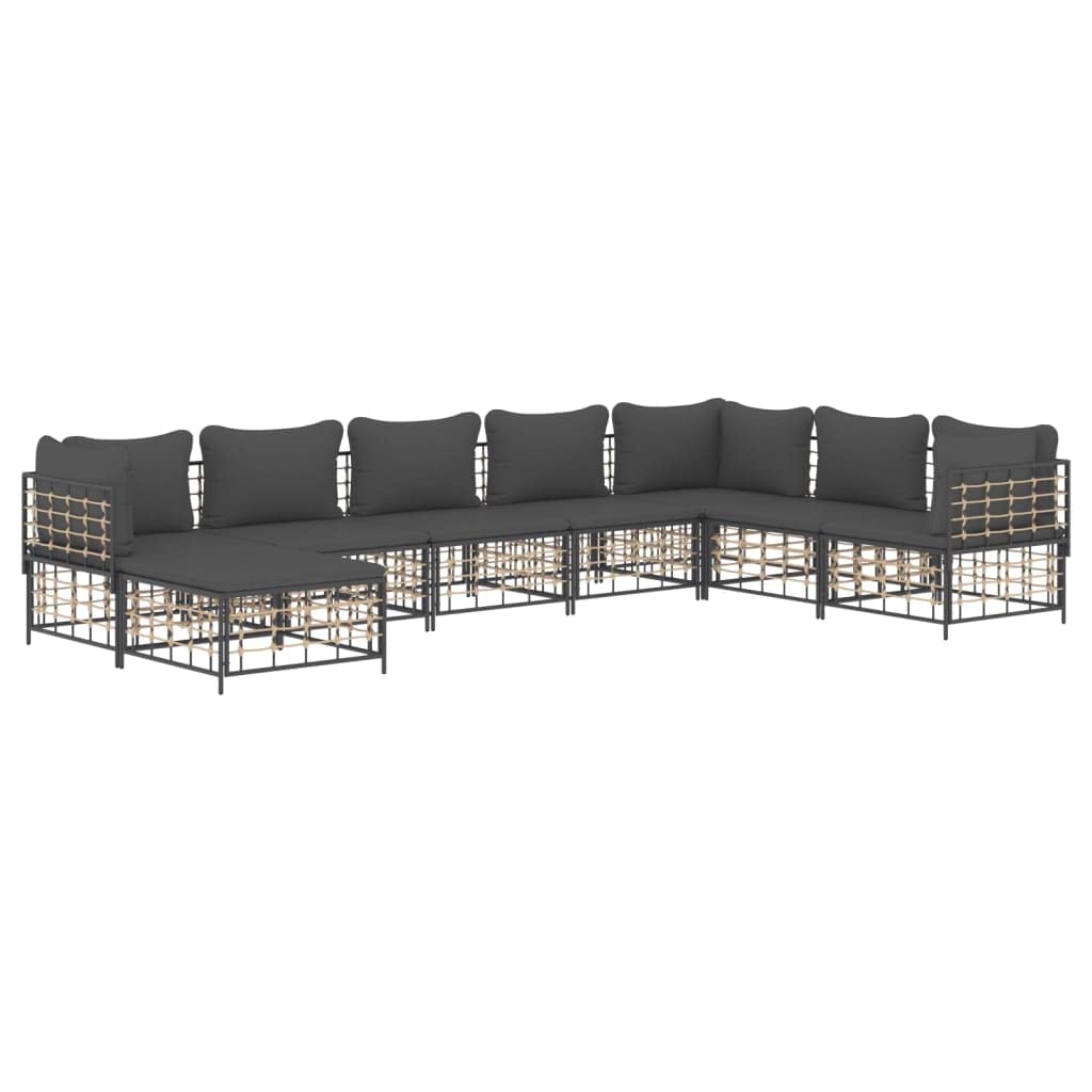 vidaXL 8-Piece Patio Lounge Set in Anthracite Poly Rattan with Cushions - Modular Outdoor Furniture for Garden, Terrace or Deck