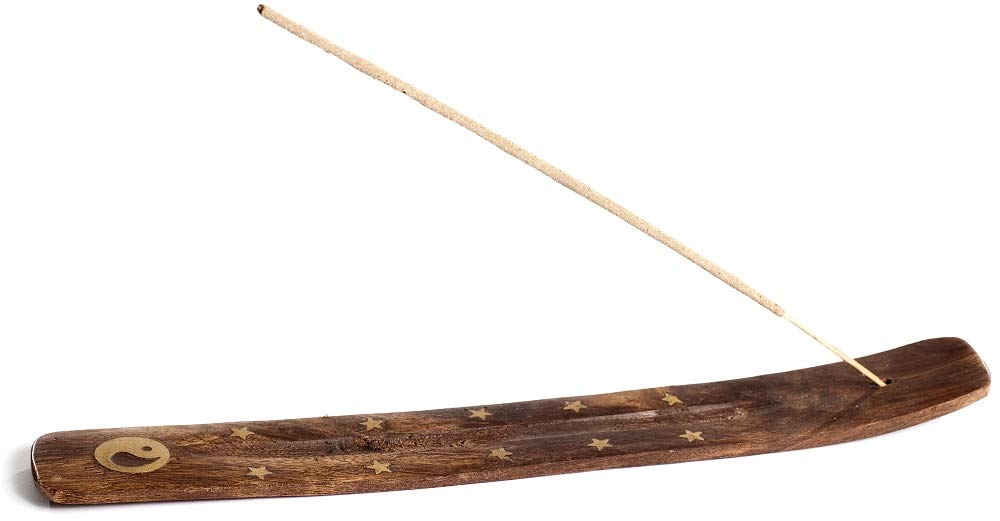 Wooden Incense Holder for Sticks with Inlays of Brass 10 inches Long Assorted Styles