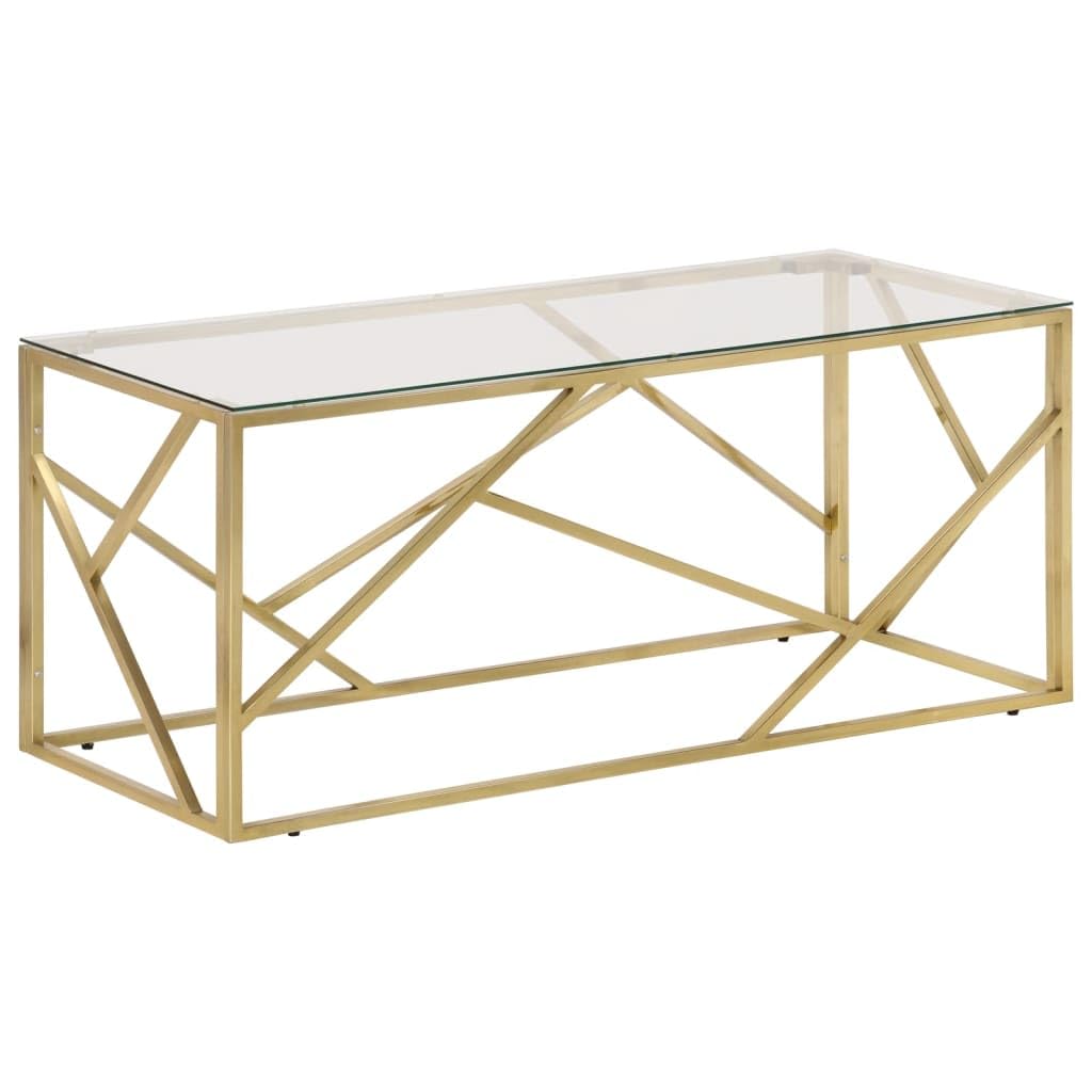 vidaXL Elegant Gold Stainless Steel and Tempered Glass Coffee Table - 43.3x17.7 Modern Accent Side Desk for Living Room, Office
