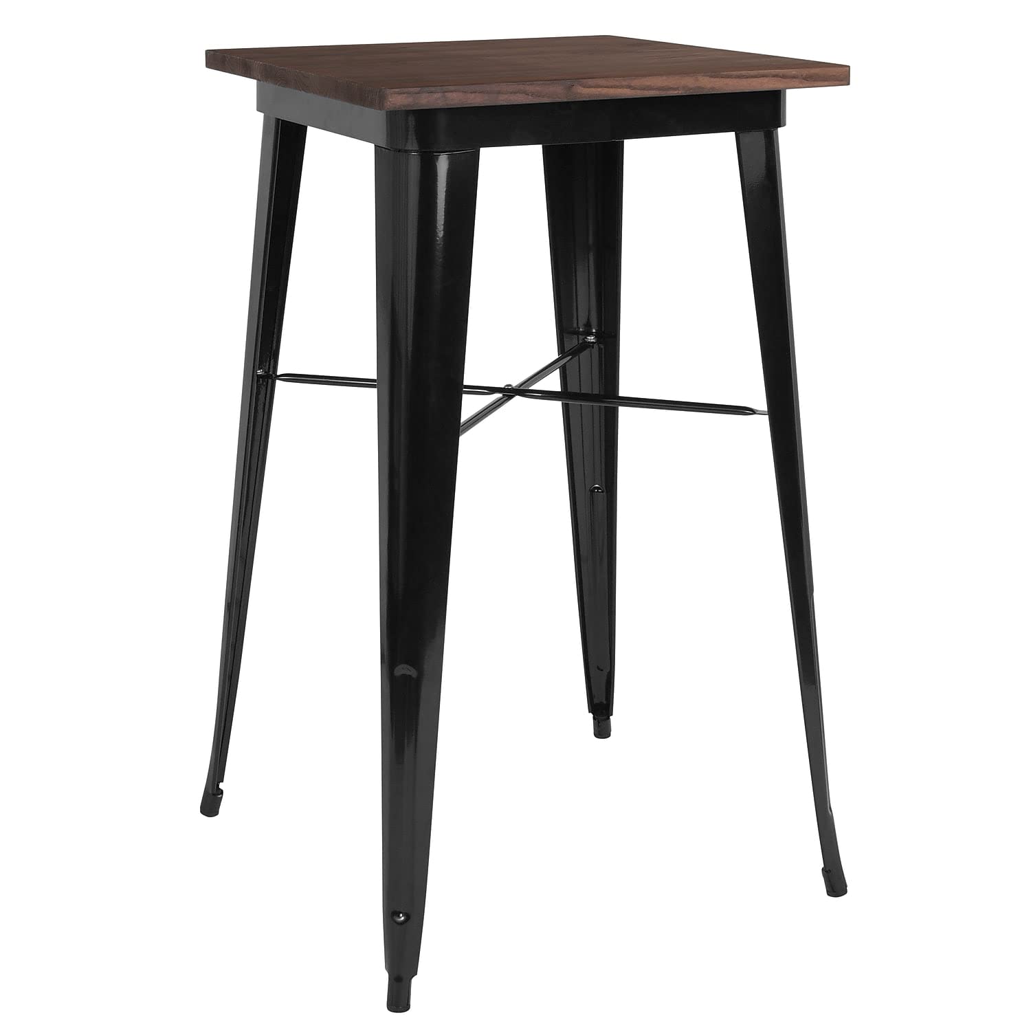 Flash Furniture Prince 23.5&quot; Square Black Metal Indoor Bar Height Table with Walnut Rustic Wood Top