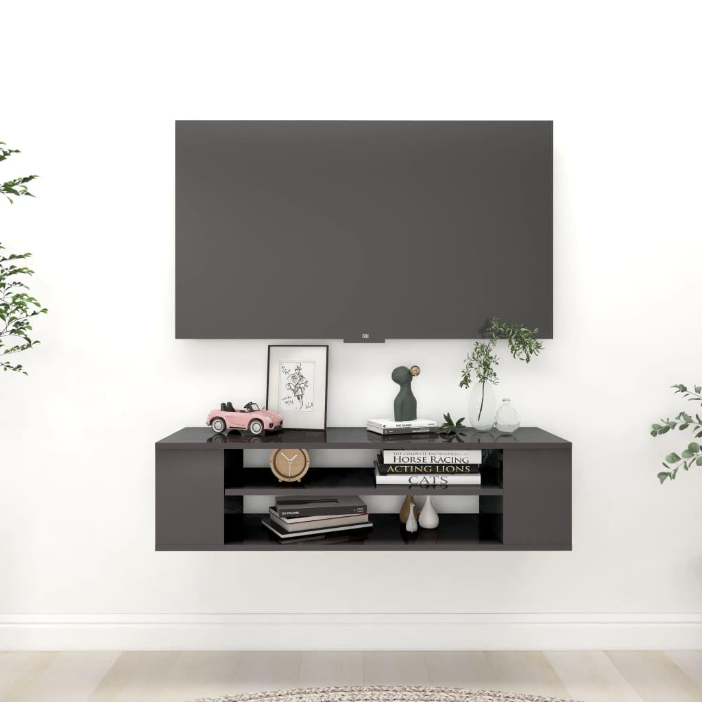 vidaXL Hanging TV Cabinet High Gloss Gray 39.4&quot;x12&quot;x10.4&quot; Chipboard