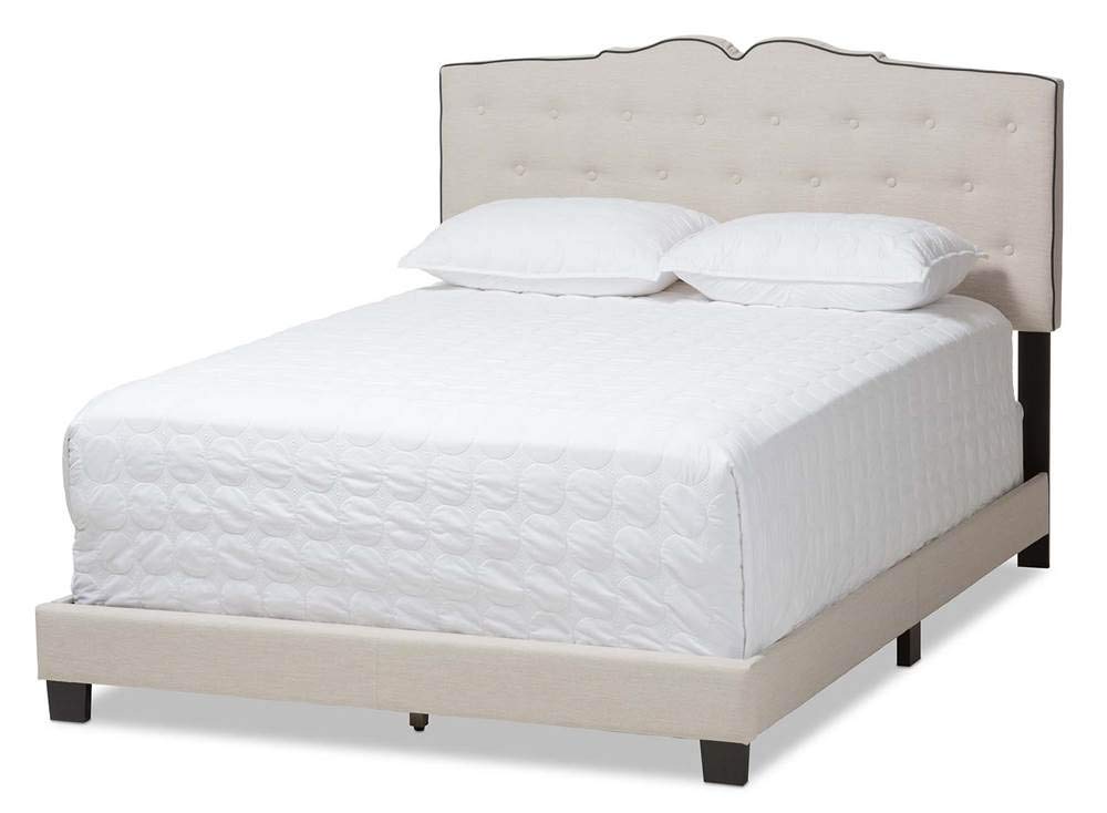 Baxton Studio Vivienne Modern and Contemporary Light Beige Fabric Upholstered Queen Size Bed