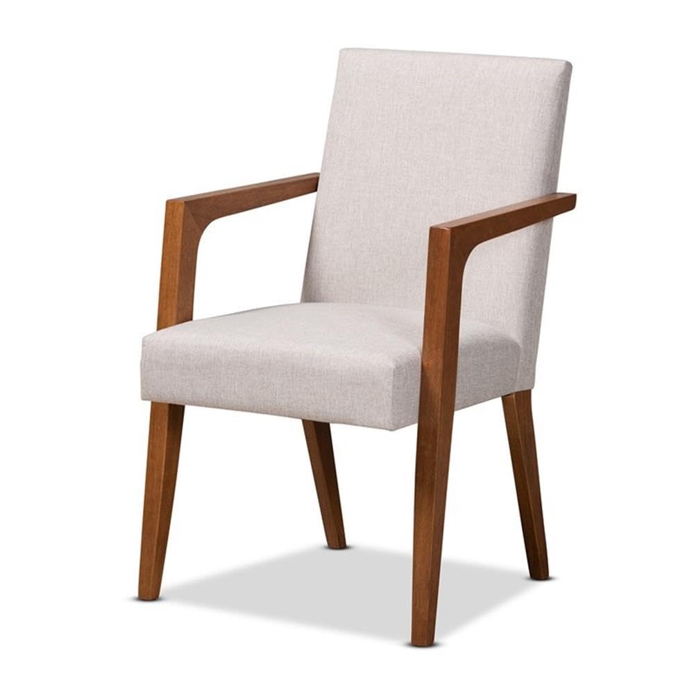 Baxton Studio Glenda Mid-Century Modern Greyish Beige Fabric Upholstered and Walnut Brown Finished Wood 7-Piece Dining Set