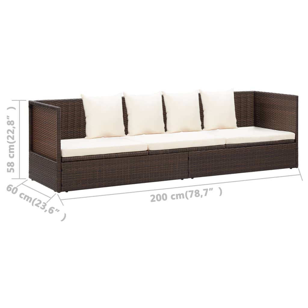 vidaXL Patio Couch, Sunlounger with Cushion, Sunbed with Adjustable Backrest and Footrest, Patio Wicker Furniture for Porch, Poly Rattan Brown