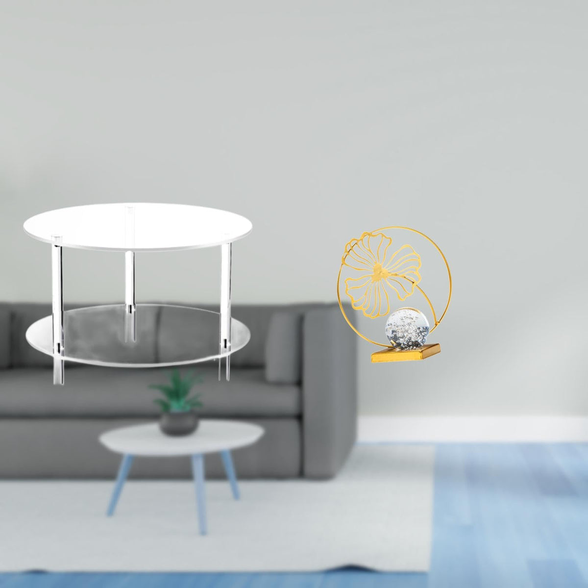 Enakshi Acrylic Leaf Side Table With Iron Statue Compact End Table For Living Room Bedroom Office Decorative Nightstand Sculptur
