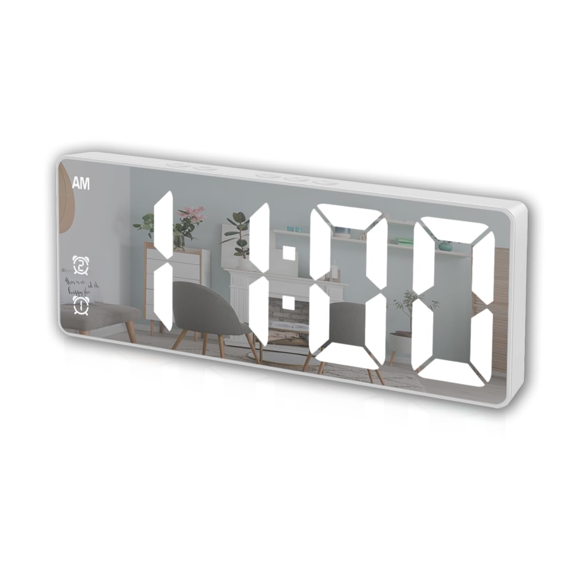Knigswerk Small Digital Alarm Clock, Mirror Surface LED Electronic Clocks with Large Display, Adjustable Brightness and Snooze M