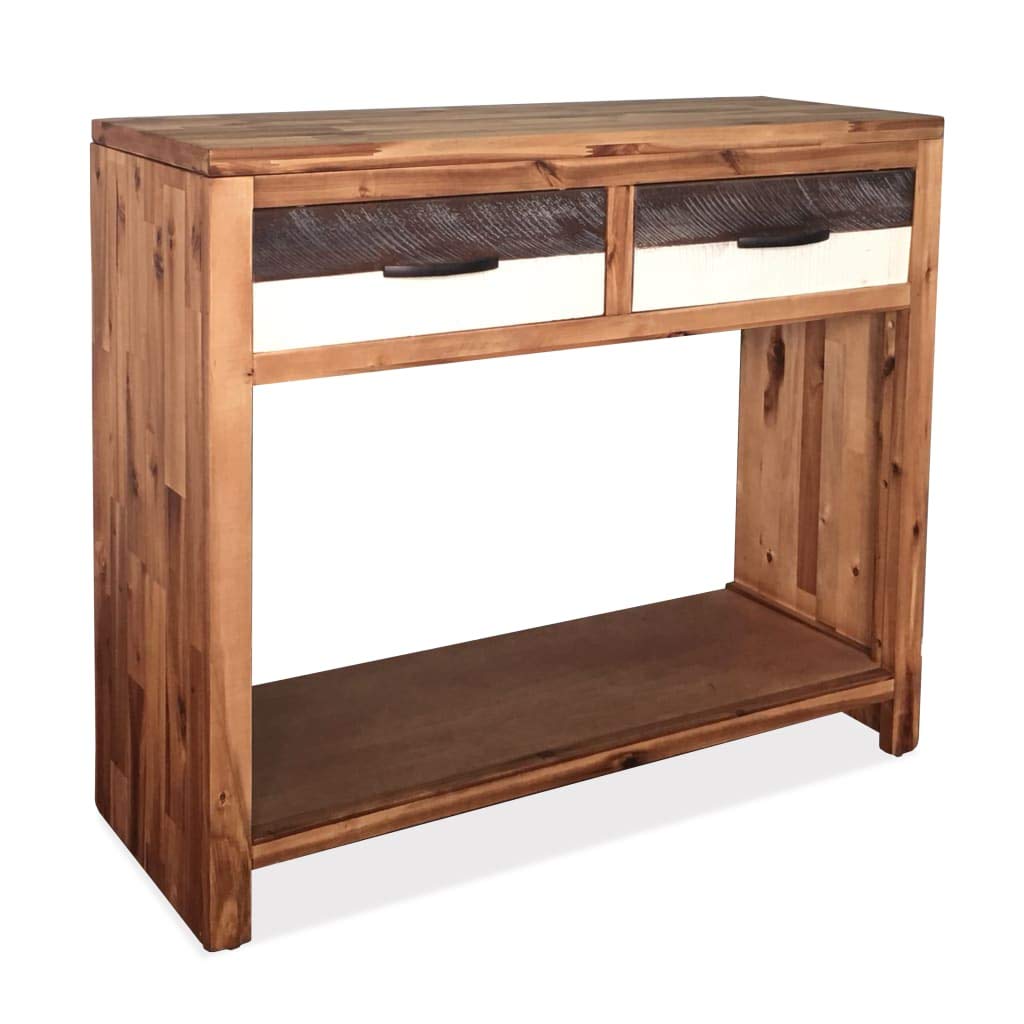 vidaXL Solid Acacia Wood Console Table with 2 Drawers & Shelf – Brown - Modern Sideboard-Console for Living Room - Durable & Decorative - Easy Assembly