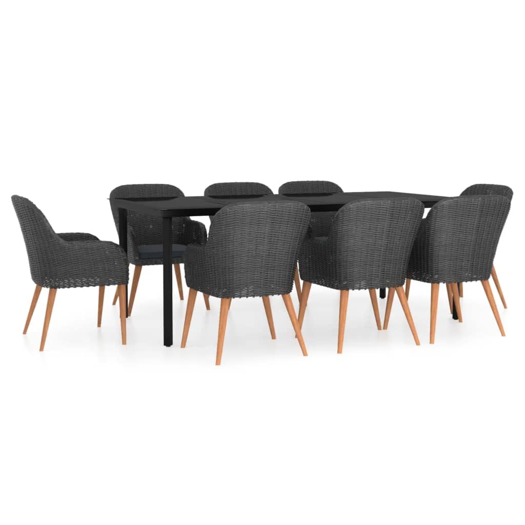 vidaXL Patio Dining Set 9 Piece with Cushions Garden Outdoor Terrace Balcony Backyard Dining Dinner Dinette Table and Chair Furniture Black